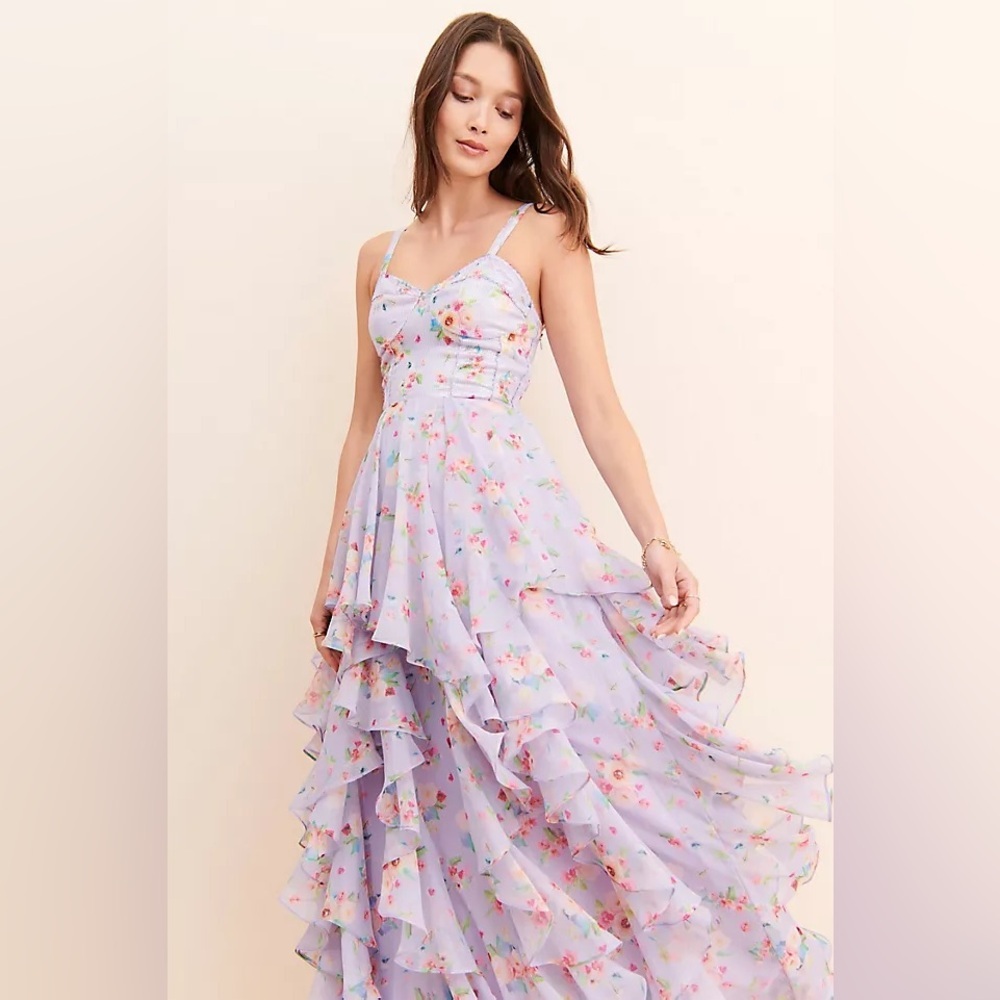 Lavender Floral Ruffle Maxi Dress - Women - Picture 1 of 8